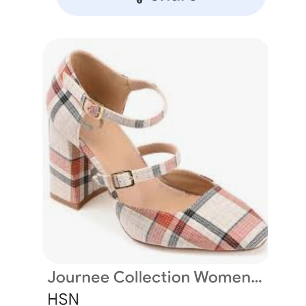 Plaid Double-Strap Block Heels Pink Cream Isadora Journee Collection 9.5 NEW - Picture 9 of 10
